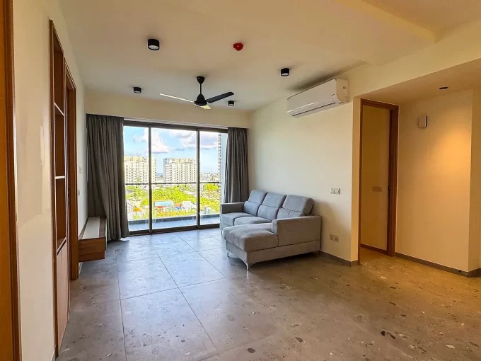 Fully furnished 3+1 bedroom luxury apartment in Solitaire, 7th Floor, Hulhumale'. A photo of the living room and dining area.