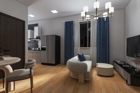 Unfurnished 3 bedroom apartment for sale in Rabarugas Magu 7, Hulhumale' Phase 1. A 3D render of the apartment.