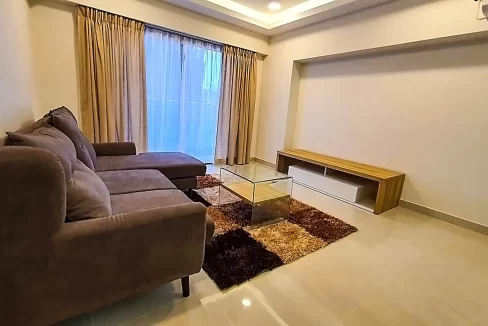 Fully furnished 2+1 bedroom apartment in Oceanfront Residence, 6th Floor, Hulhumale'. A photo of the living area.