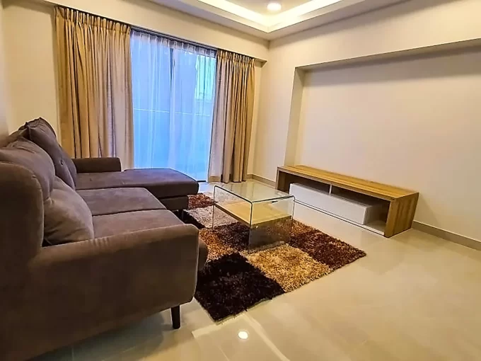 Fully furnished 2+1 bedroom apartment in Oceanfront Residence, 6th Floor, Hulhumale'. A photo of the living area.
