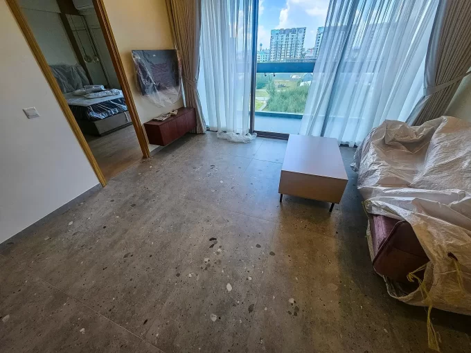Fully furnished 3+1 bedroom apartment in Solitaire, 6th Floor, Hulhumale'. A photo of the living room and dining area.