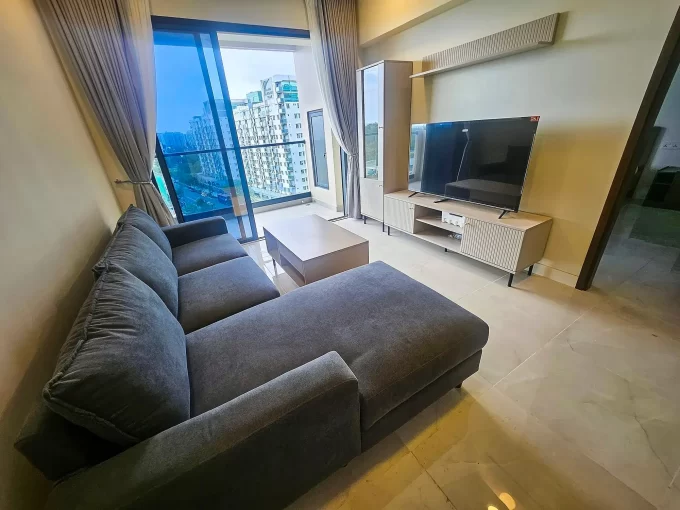 Fully furnished 2 bedroom luxury apartment in RainCoral Residence, 9th Floor, Hulhumale'. A photo of the living area.