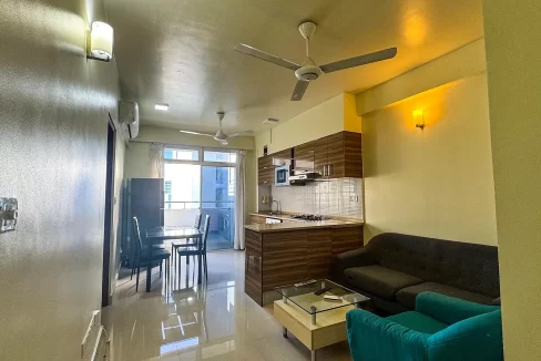 Fully furnished 2 bedroom apartment from a residential building in Neeloafaru Magu, 8th Floor, Galolhu, Male'. A photo of the living area.