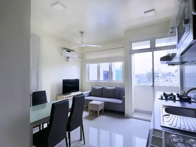 Fully furnished 2 bedroom apartment on the 9th floor of a residential building in Neeloafaru Magu, Galolhu, Male'.