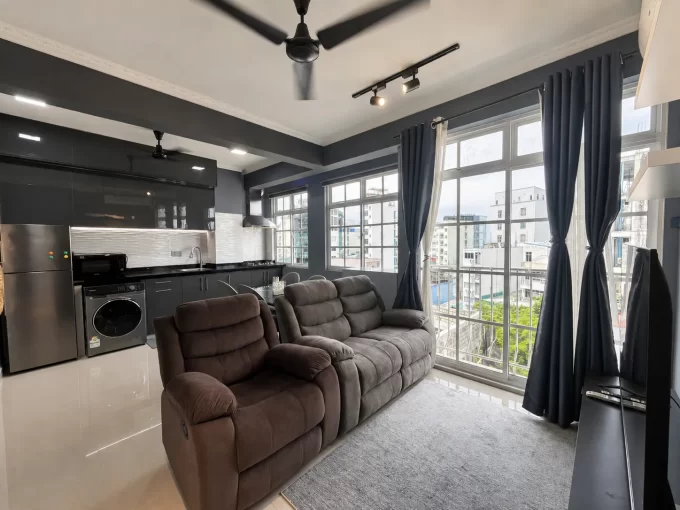 Fully furnished 2 bedroom apartment on the 7th floor of a residential building along Gulhazaaru Goalhi, Maafannu, Male'.